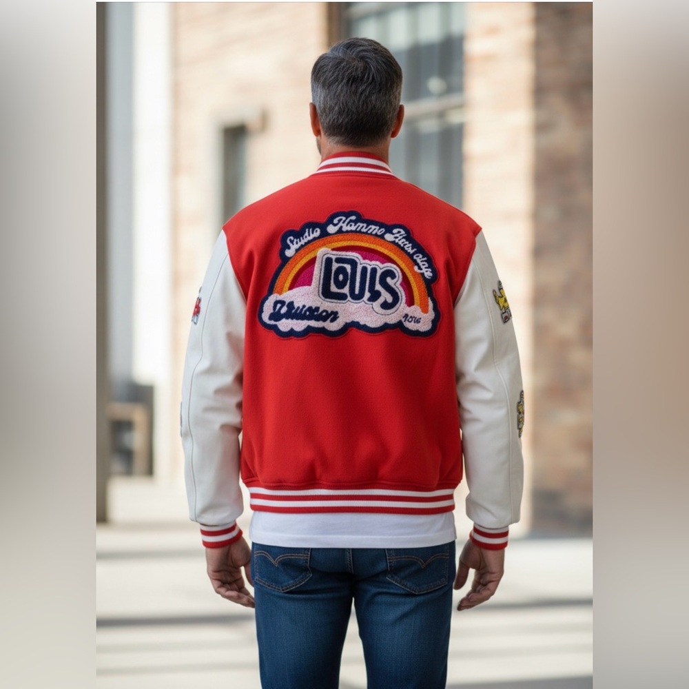 Fabulous Orange Varsity Jacket with with Colorful Detail - Picture 3 of 5